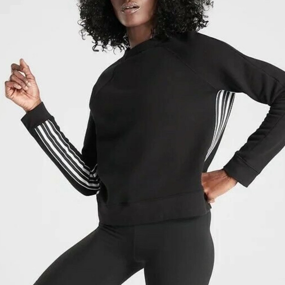 Athleta 24/7 Black Striped Sweatshirt M NWT